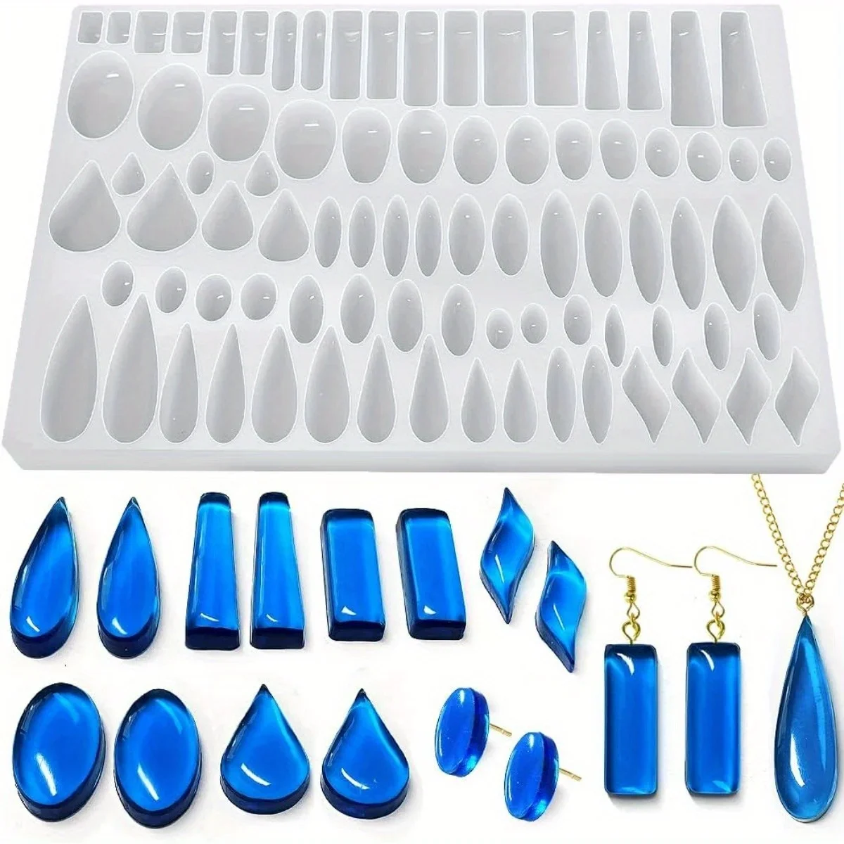 Resin Art Kit With Molds - Ohrstecker-Silikonform mit 41 gepaarten Formen, rechteckige