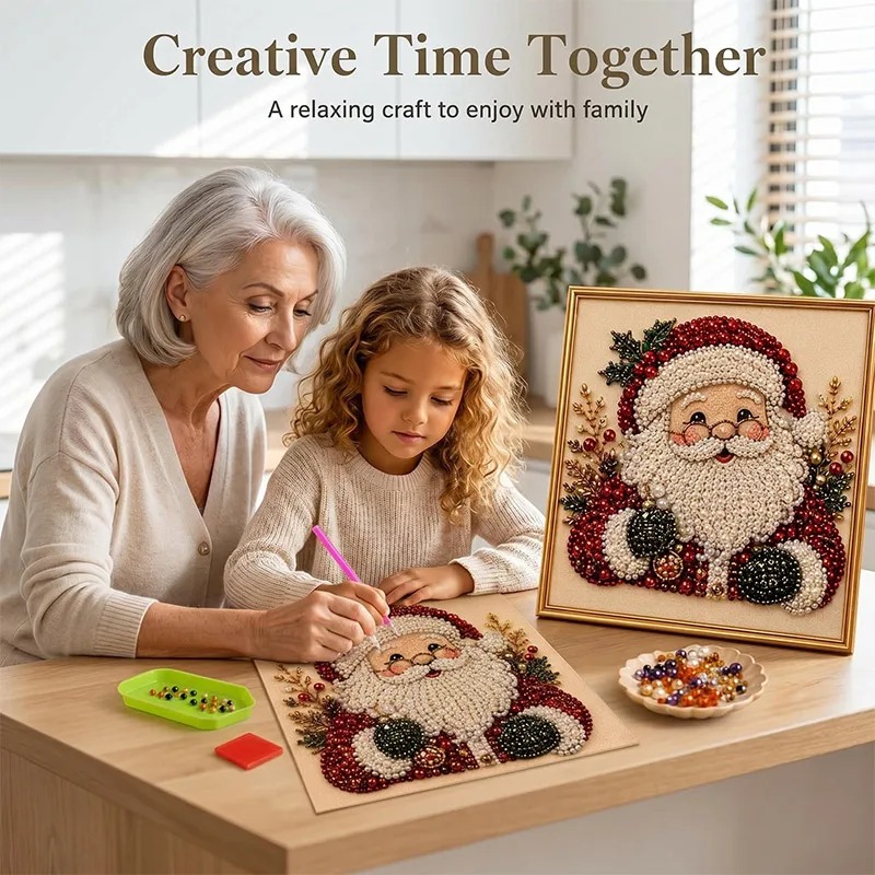 Resin Art Frame - Weihnachts-Perlen-Diamant-Malerei-Kunstset mit Rahmen, DIY-Perlen-Bastelset für Erwachsene,