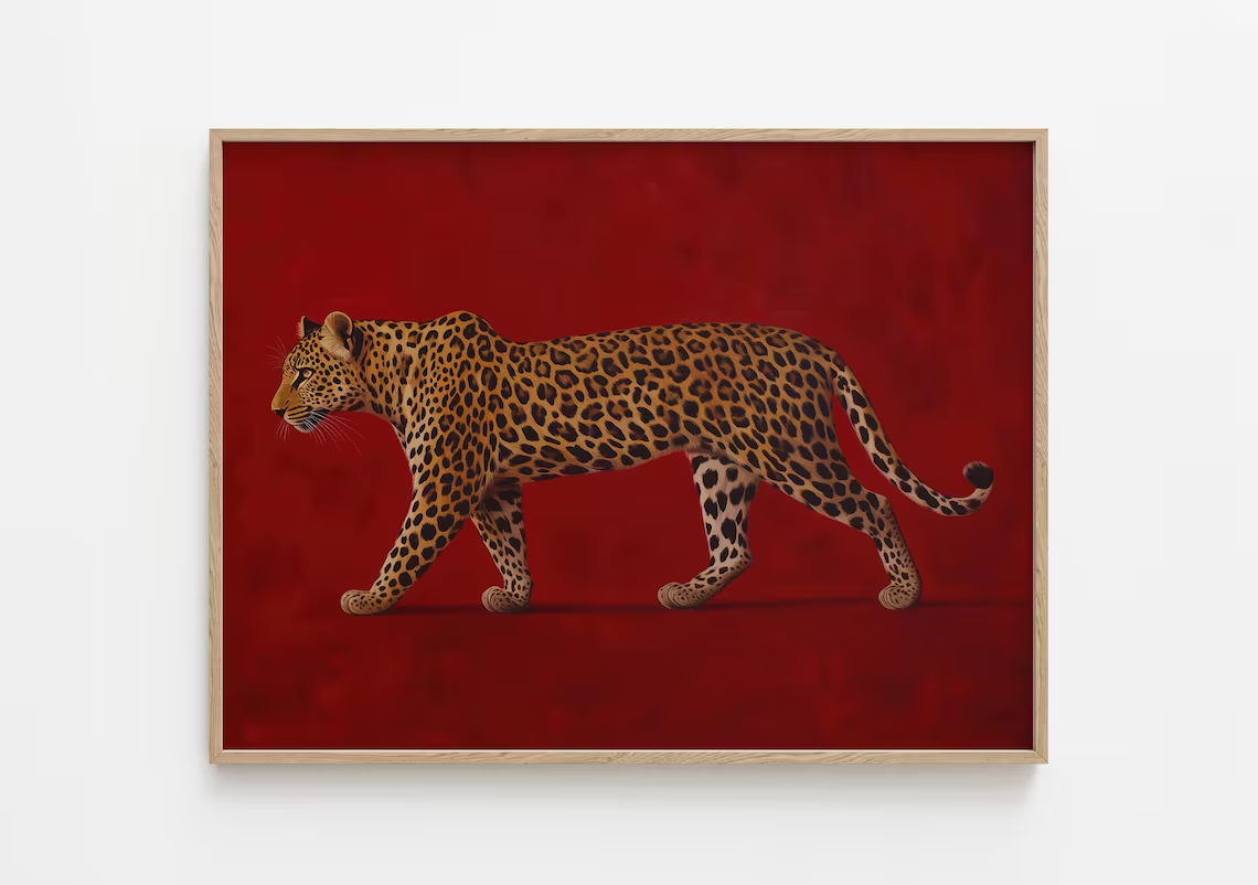 Resin Art Frame - Rotes Leoparden-Diamantbild - Gerahmtes Poster, Old