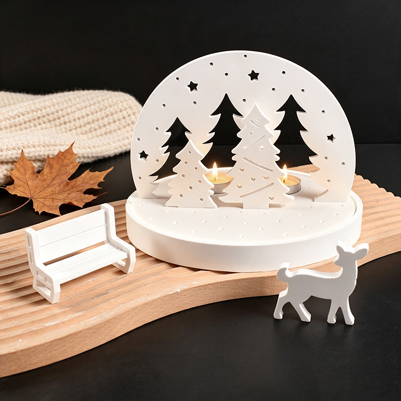 Resin Art Kit With Molds - Weihnachts-Elch-Teelichthalter-Silikonformen, 3D-Harz-Gips-Tablett-Form-Set, DIY-Winterszene-Lampensockel-Bastelwerkzeug-Set