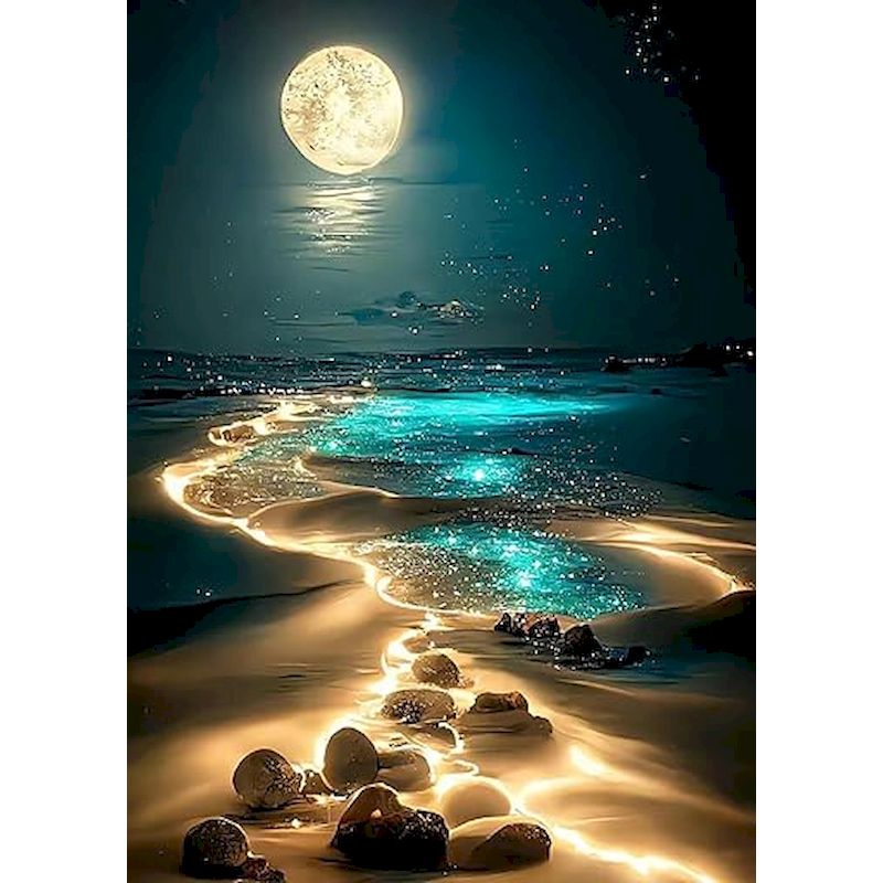 Resin Art Frame - 5D DIY Diamantmalerei Mondlicht-Strand Diamantkunst-Sets Vollquadratisches