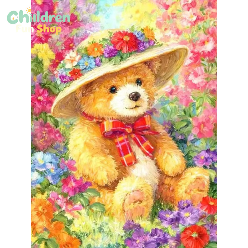 Resin Art Frame - 5D DIY Diamant-Malerei-Set Garten Teddybär Blühende