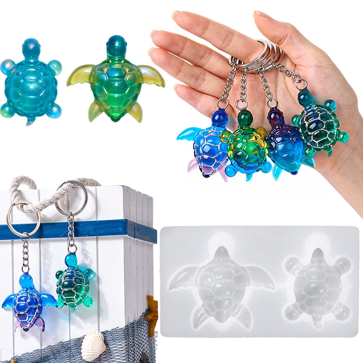 Resin Art Kit With Molds - 3D Meeresschildkröte Schlüsselanhänger Silikonform DIY Ozean